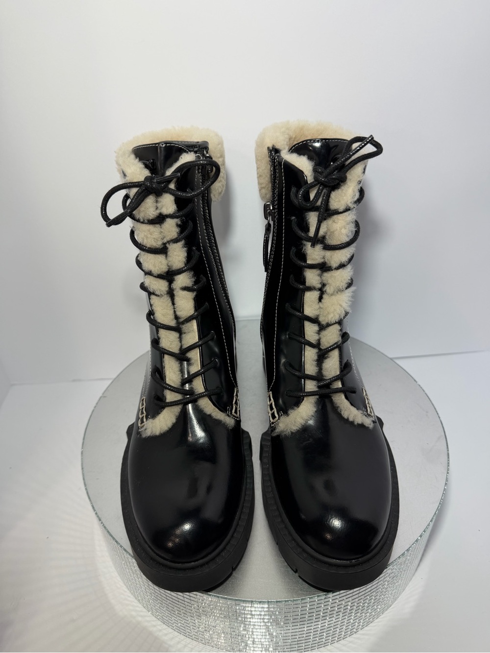 Coach Black Lace-Up Sherpa Trim Combat Boots size 6.5 New w/out tags